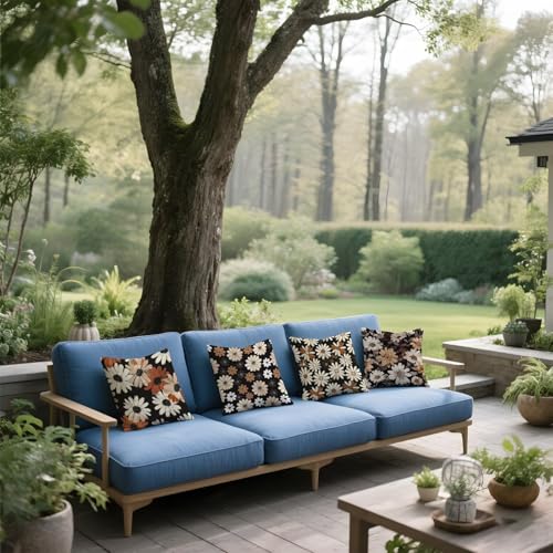 Housse de coussin extérieur 50x50 imperméable noire fleur pour canapé - 5