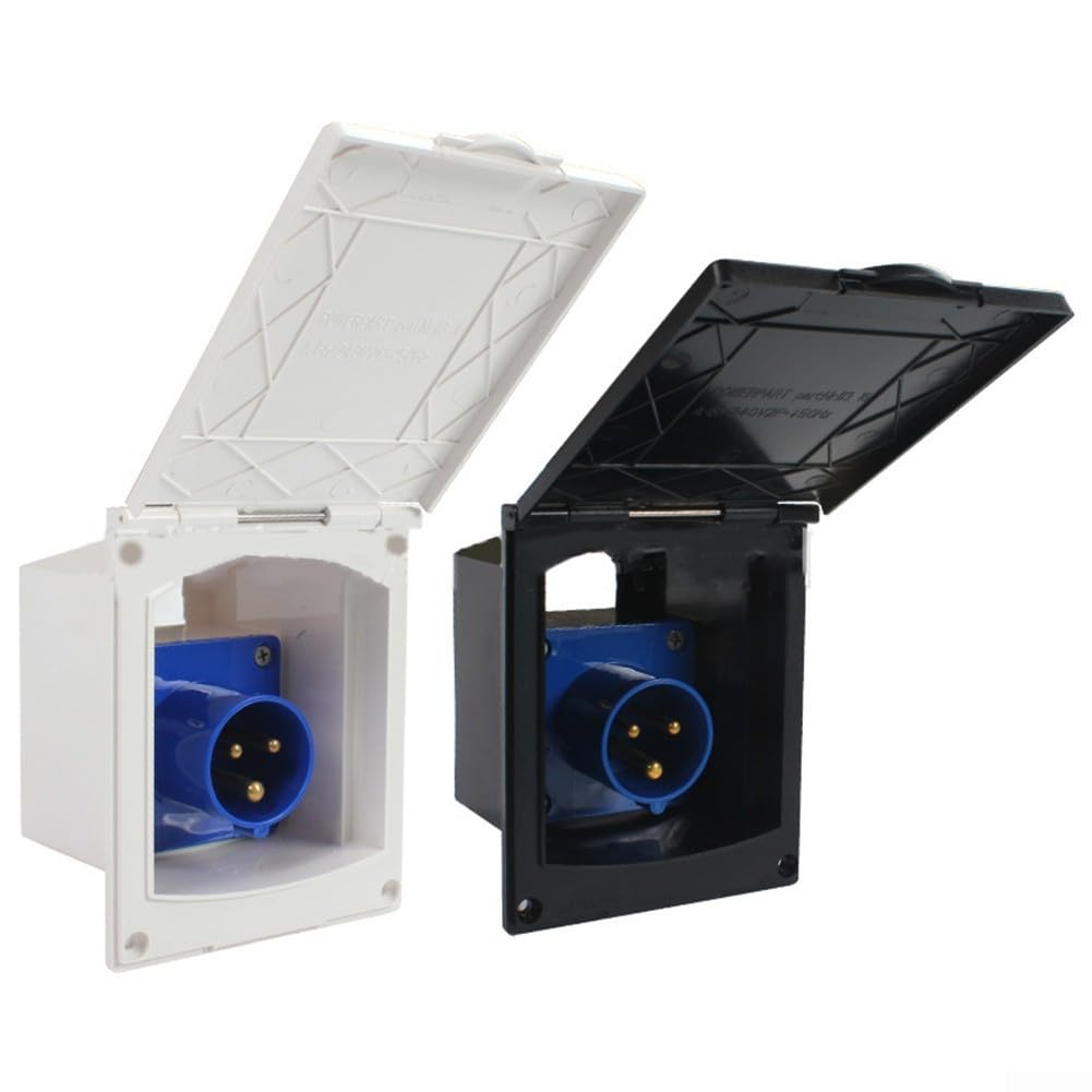 ECO Worthy - Presa esterna per caravan, impermeabile IP44, 16 A, 220 V-250 V, scatola di alimentazione integrata per esterni, con coperchio, per camper, camper, rimorchio, nero e bianco