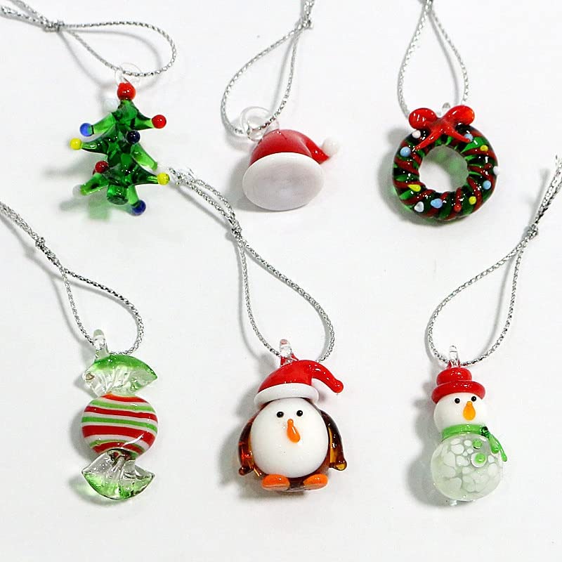 Mini Handmade Glass Christmas Tree Art Figurines Ornaments Colorful High Grade Cute Pendant Xmas Hanging Decor Charm Accessories (Color : Mottled, Size : About 3cm)