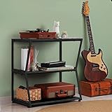 AV Media Stand Corner Shelf for Record Player 3 Tier Petite Entertainment Center Audio Rack Stand with Adjustable Feet for DVD Players Game Console TV Box Xbox WiFi Router, Black