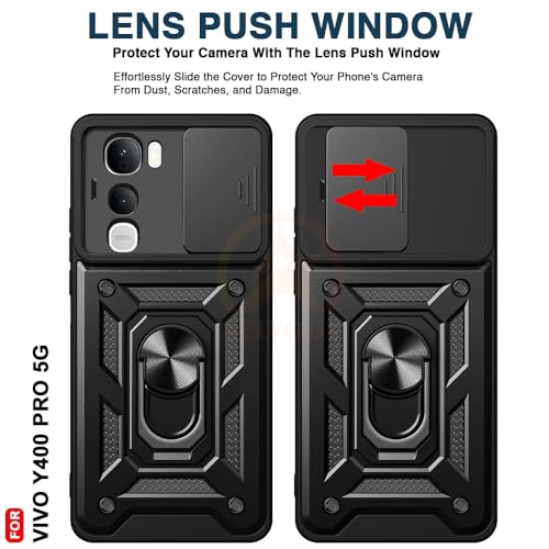 Image of Armor Bumper Back Cover Case for Vivo Y400 Pro 5G | Rotating Camera Cover, Ring Holder & Kickstand | Heavy Duty & 360 Degree Protection Vivo Y400 Pro 5G Back Cover (Black)