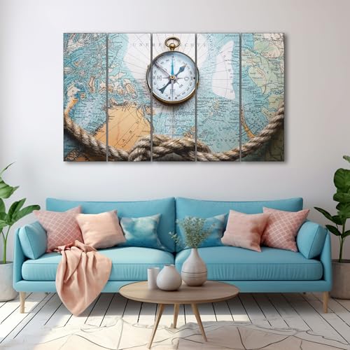 Image of The Castle Decor World Map Painting With Frame 5 Big Size Multiple Frames Wall Art Painting for Living Room,bedroom,drawing Room,hotels-wooden Framed-digital Painting (36x60 inch, Multicolor1)
