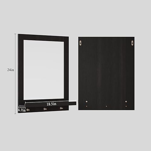 Miniatura 2 de ARTPOWER Espejo de pared de madera de 24 x 18.5 pulgadas con estante, espejo rectangular de pasillo con ganchos, espejos de pared colgantes para