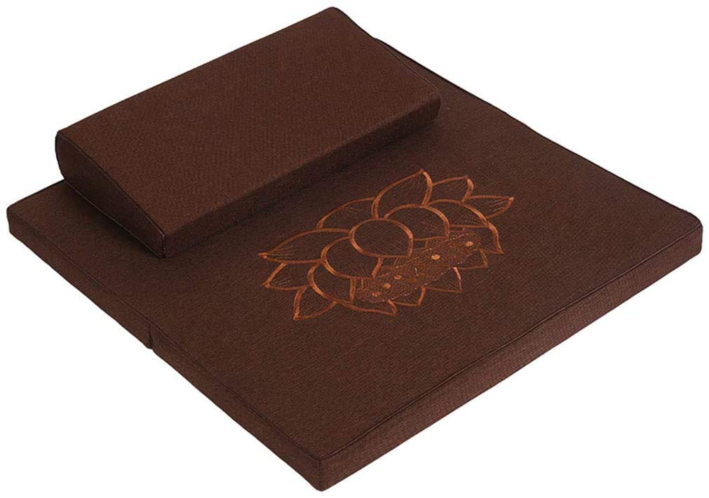 Grand coussin de méditation, tapis de méditation carré, fabriqué à la main, coussin de sol portable et pliable, coussin de yoga en fibre de coco et lin (taille : 70 x 70 cm, couleur : A)