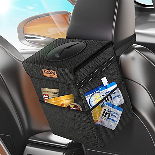 TAOPE 3.6 Gallons Car Garbage Bag, Large Capacity Car Trash Can with 3 Storage Pockets, Foldable Trash Can for Car, Waterproof Leak-Proof Car Trash Bag, Multipurpose Hanging Car Trash Bin