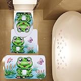 Amagical 3 Piece Cute Frog Flannel Bathroom Mat Set (Bathroom Mat + Toilet Contour Rug + Toilet Cover)