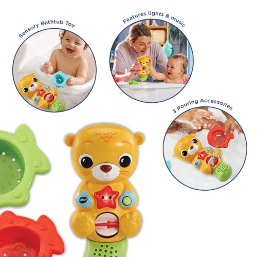 VTech Splashing Fun Otter, Bath Toy for 1 Year Olds + Sensory Bathtub Toy with Lights, Music & 3 Pouring Accessories - Image 2
