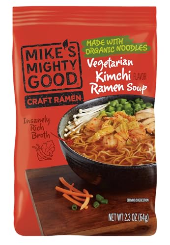 Mike's Mighty Good Craft Ramen Vegetarian Kimchi Soup - Instant Ramen Noodles - Organic Instant Noodles - Vegan Ramen Soup - 2.3 Ounces - 7 Pillow Packs