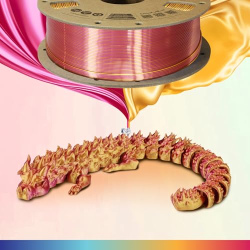 Image of OVERTURE Silk PLA Dual Color Filament 1.75mm, Bi-Color Shiny PLA Finish, Smooth & Glossy, 1kg Spool (2.2lbs), Ideal for Cosplay Jewelry & Home Decor (Silk Magenta-Gold)