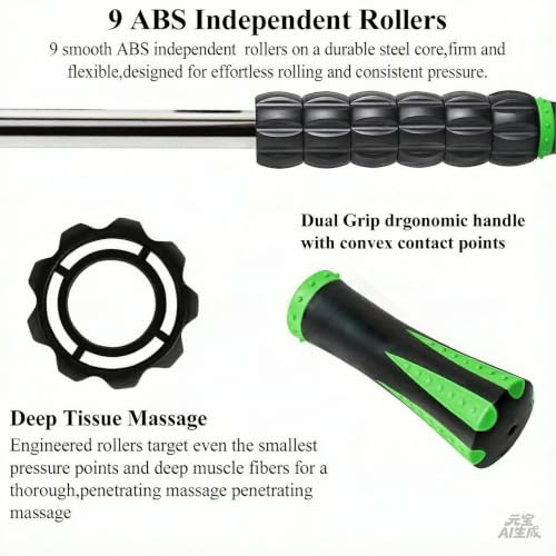 Image of Muscle Roller Deep Tissue Massage Stick Cellulite Roller Fascia Blaster Lymphatic Drainage Massager for Muscle Soreness Tightness Physical Therapy(Green Black)