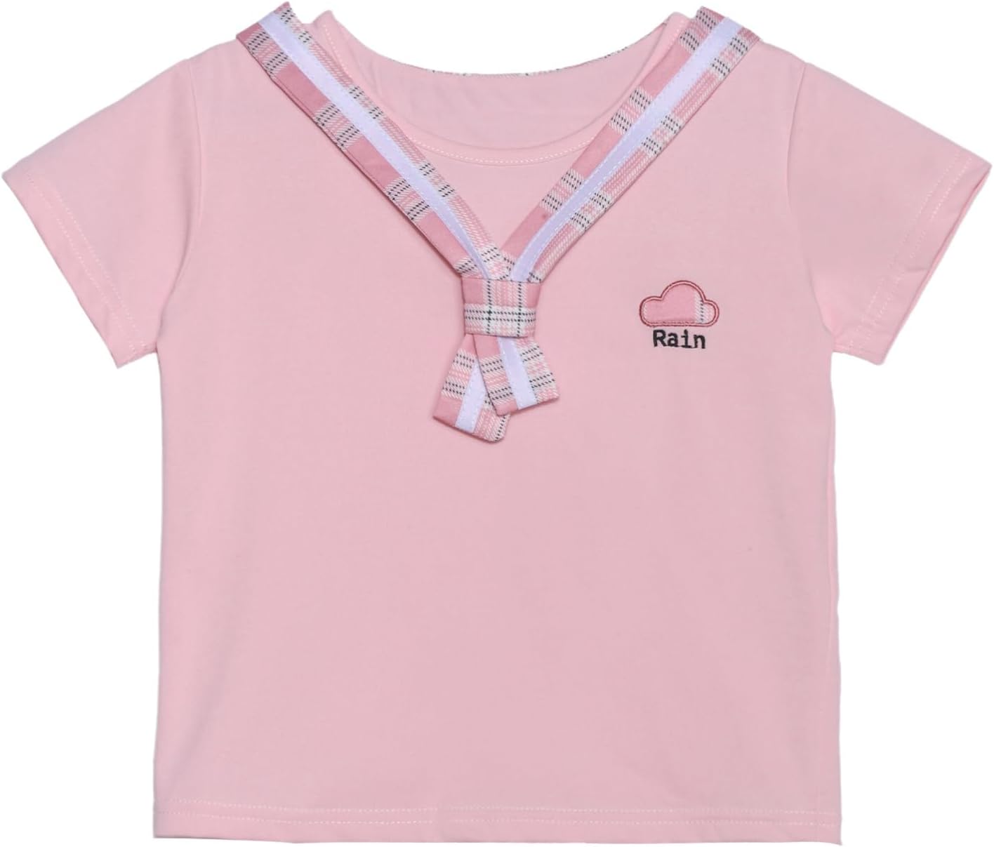 Aislor Kids Girls Skirt Set Japanese Sailor School Uniform Outfit Short Sleeve T-Shirt with Plaid Pleated Mini Skirts