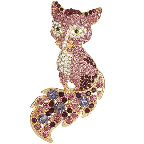 EVER FAITH Women's Austrian Crystal Adorable Animal Fox Brooch Pin Purple Gold-Tone