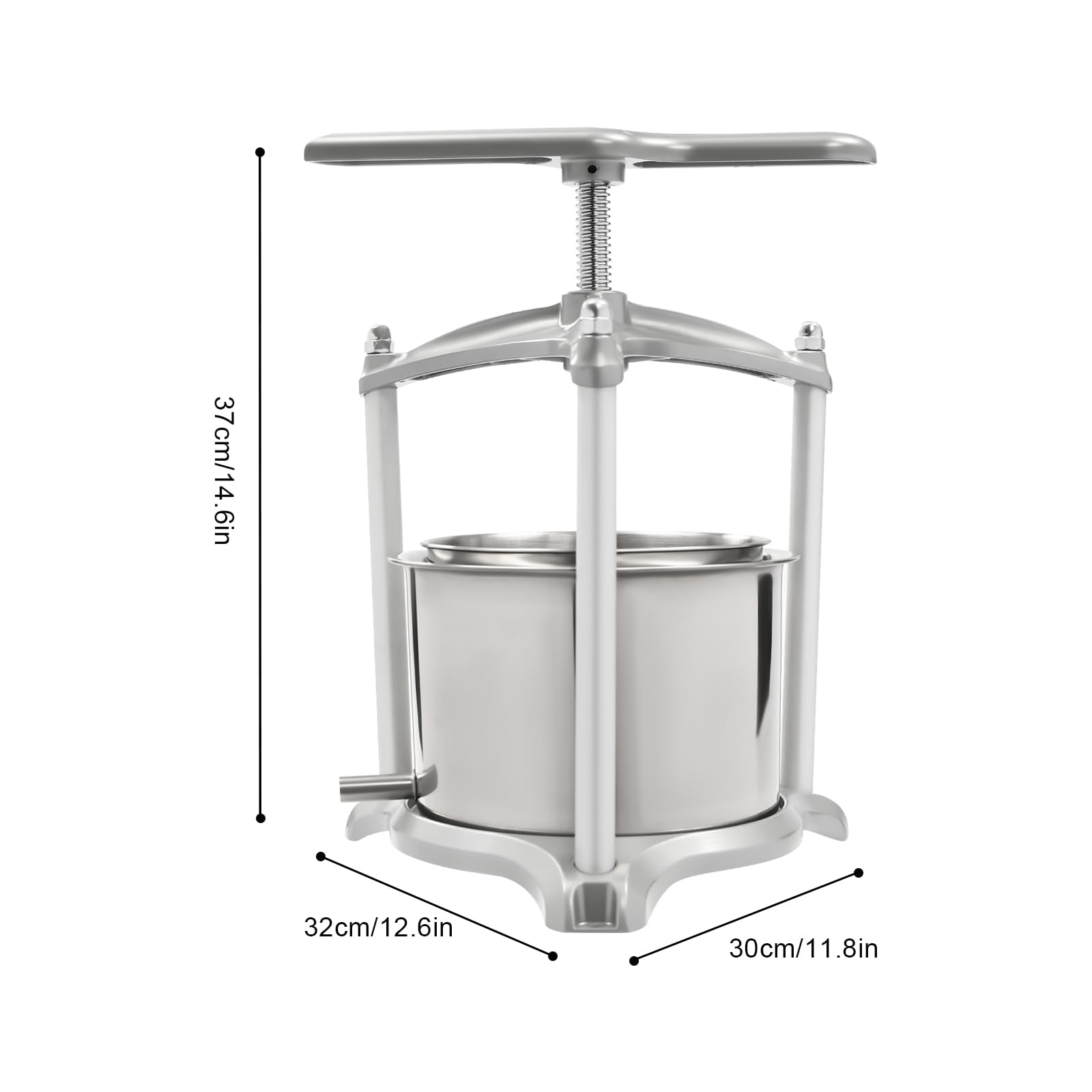 Fruit Wine Press, 6L/1.06Gal Wine Press, Fruit Grinder, Manual Juice Maker, Manual Press Machine Oil Press Machine, Cider Apple Grape Tincture Vegetables Oil Making Press with T-Handle (6L/1.06Gal)