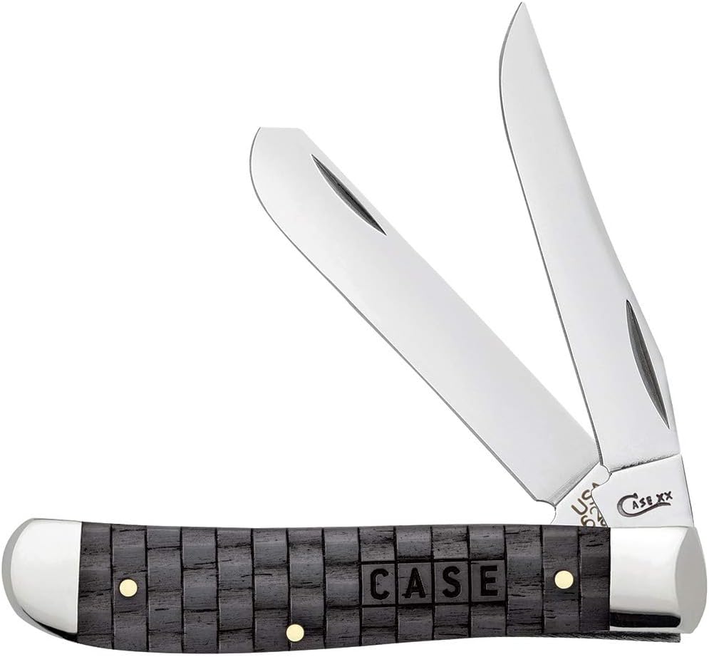 Case WR XX Pocket Knife Mini Trapper Basket Weave Natural Bn Charcoal Color Wash Item #15505 - (6207 SS) - Length Closed: 3 1/2 Inches