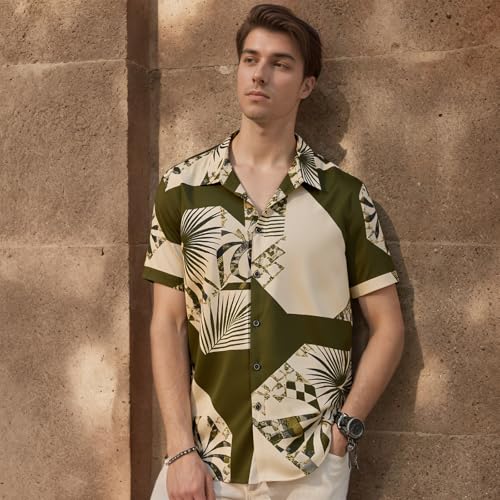 Image of Men's Hawaiian Shirt Tops Vintage Short Sleeve Button Down Beach Shirt Male Tropical Floral Summer Pullover Party Holiday