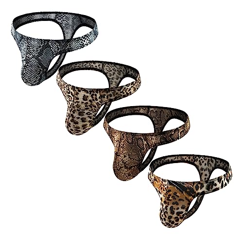 Gogobear Men's Leopard Print G-String Thong Underwear Low Rise Bikini Briefs Underwear T-back Panties2