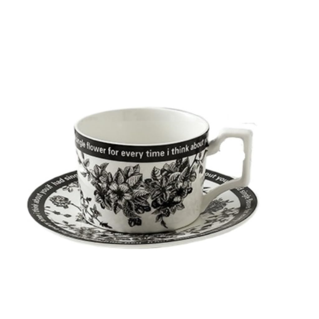 vfdaSWQQ Tea set, Ceramic Coffee Cup and Saucer Set High-Value Afternoon Tea High-end Water Mug(Black)
