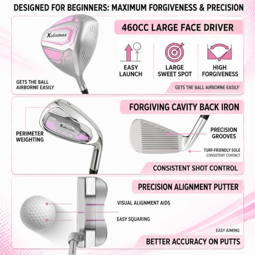 Image of XDriveMax Men's & Women's Complete Golf Clubs Set (11-Piece Package), Lightweight Graphite /Steel Shafts, 460cc Driver, 3 Wood, Hybrid, 5-9 Iron+PW+SW, Blade Putter, Deluxe Stand Bag (Right /Left Hand)