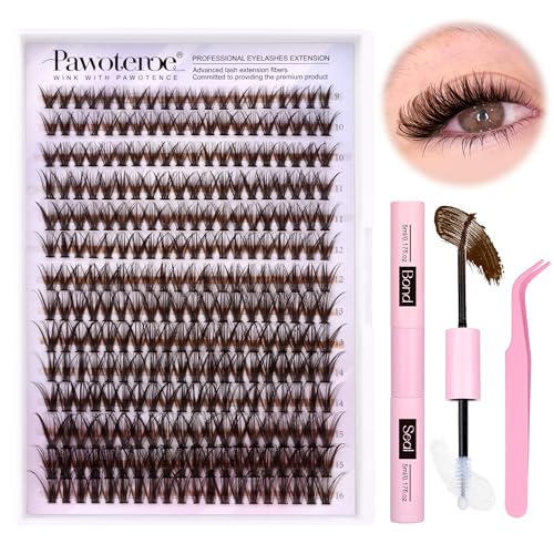 Image of Pawotence Lash Extension Kit DIY 280pcs Brown Lash Clusters Eyelash Extension Kit 40D 9-16mm Individual Lashes Kit with Lash Bond and Seal Lash Tweezers for Self Use (Brown 40D, 9-16mm, Kit)