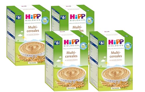 HiPP Biológico - Papilla Multicereales Bio - Pack x 4 cajas de 400 gr - Papilla de Cereales apta a partir de 6 meses - Sin lactosa, Sin Proteína de la Leche de Vaca y Sin azúcares