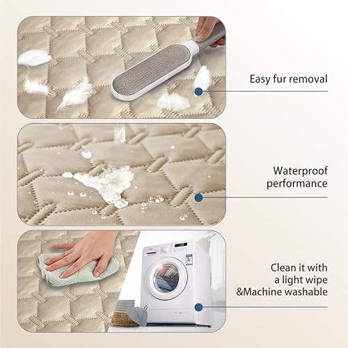 Image of gogobunny 3X Stronger Waterproof Pet Blanket, Scratch Proof Furniture Protector for Dogs Cats, Reversible Cover 30x90 Inch, Dark Beige