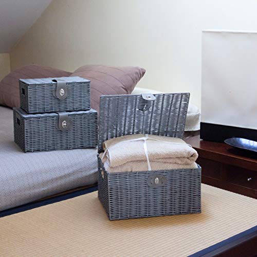 Vencier Set of 3 Resin Woven Wicker Storage Basket Box with Lid & Lock, Grey, Large, Medium, Small (Grey) - Cosy Home Interiors Vencier Set of 3 Resin Woven Wicker Storage Basket Box with Lid & Lock, Grey, Large, Medium, Small (Grey) - Image 2
