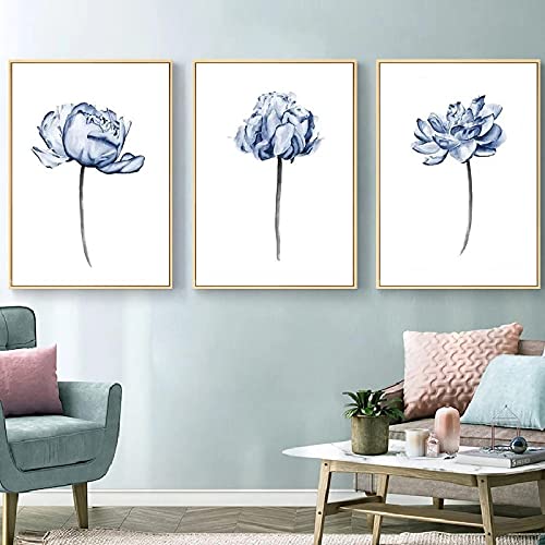 Triptyque fleur bleue sans cadre impression canvas grand format 40x60cm - 3