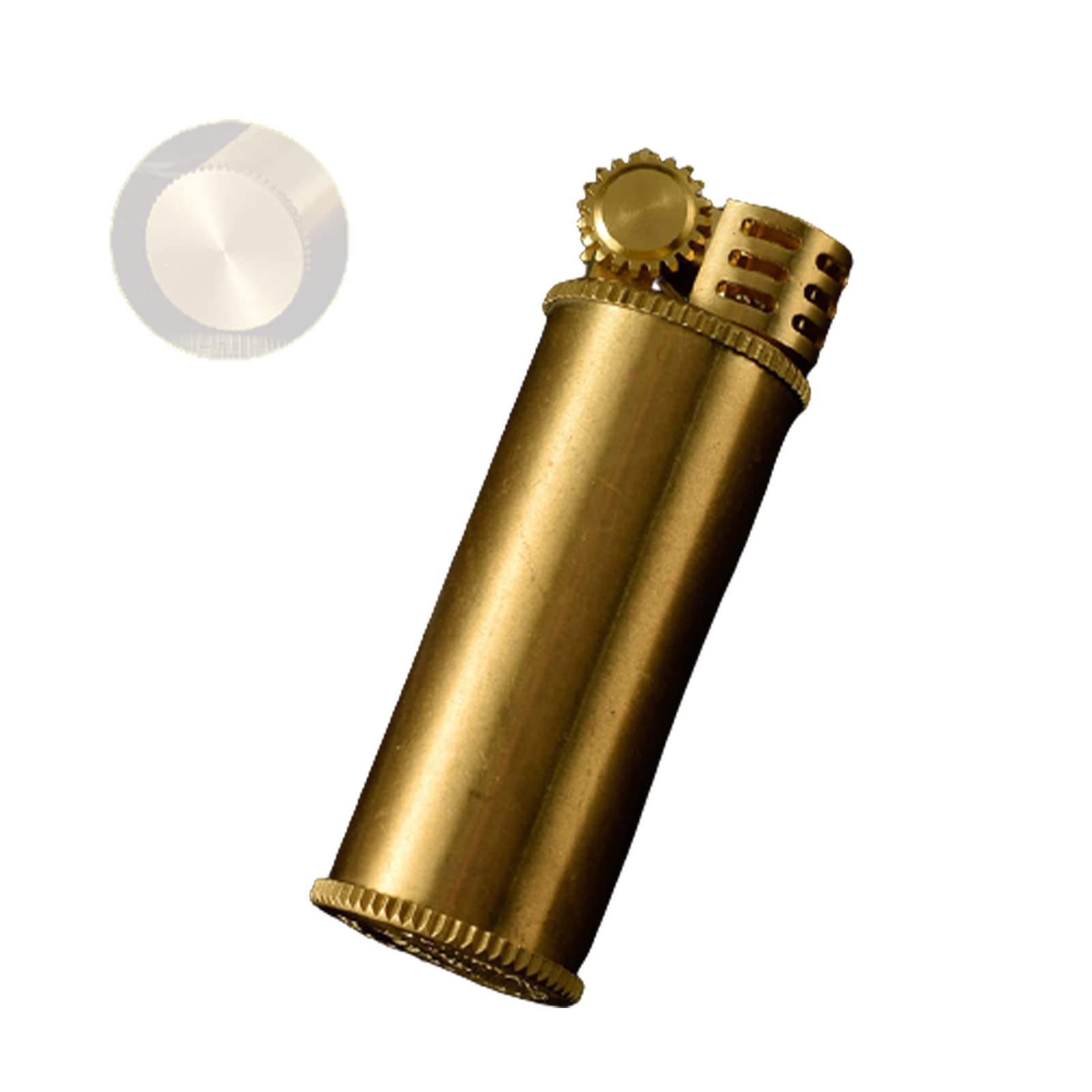 Compact Vintage Kérosène Briquet Huile Rechargeable en Laiton Meule Briquet, Cylindre en Cuivre Pur Cadeau de Fumer pour Hommes (Vendu sans Essence)