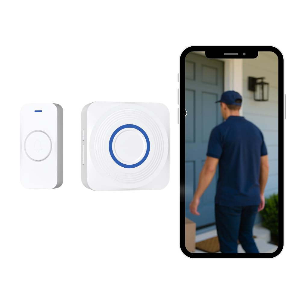 DRINGG, Sonnette connectée WiFi + RF (Bouton IP65 + Carillon intérieur), Notifications sur Smartphone, Longue portée, IP65