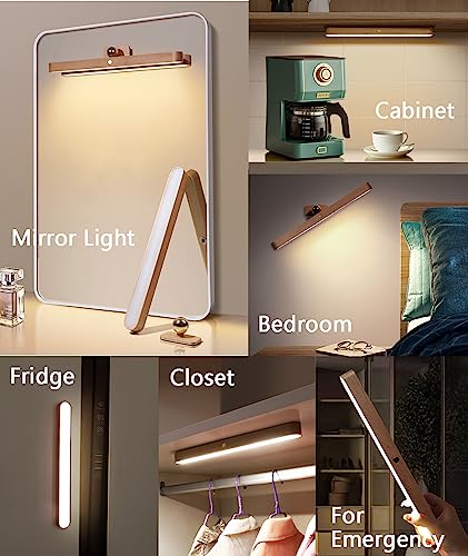Image of Wall Lights for Bedroom Battery Operated Wall Sconce Lamp Vanity Light Magnetic Aesthetic Wooden Big Capacity 2000mah Wireless Rechargeable Wall Lights for Living Room,Beech Wood