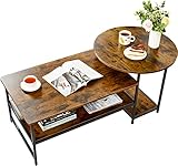 WOHOMO Nesting Coffee Table Set of 2, Small Round Side Table and Rectangular Coffee Table, 2 in 1...