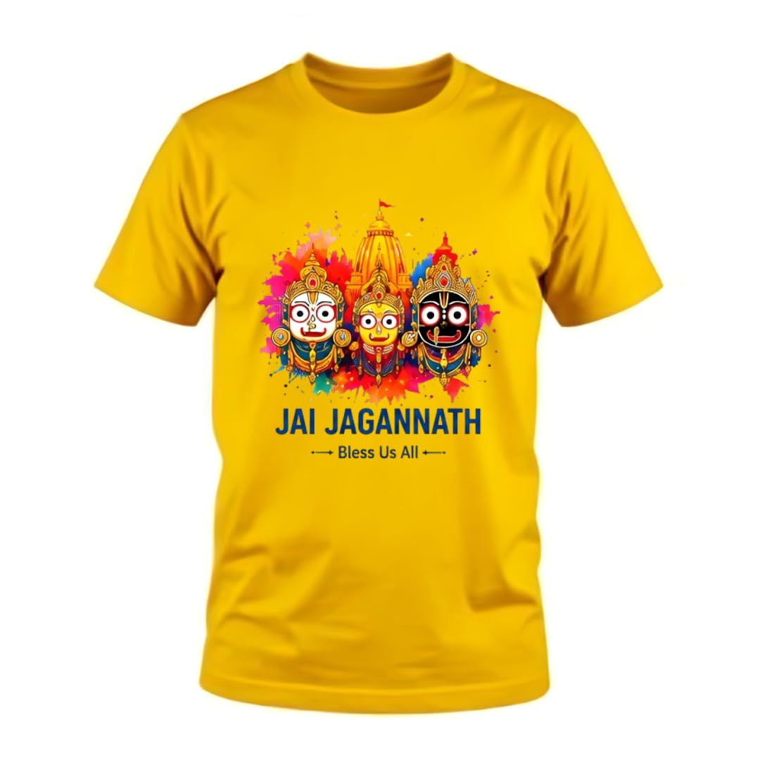 Jai Jagannath Graphic Print Unisex Cotton T-Shirt Yellow-image-5