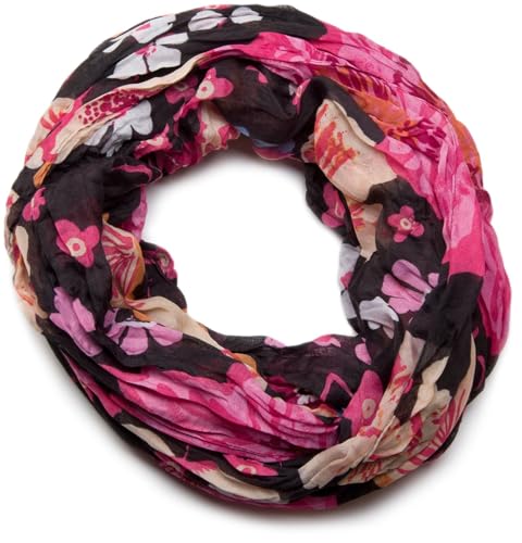 styleBREAKER Loop Schlauchschal mit buntem Blumen Allover Print | Leichter Sommer Schal aus Viskose | Weich fließendes Halstuch für Damen | Floral gemustert im Trenddesign, Farbe:Schwarz-Pink