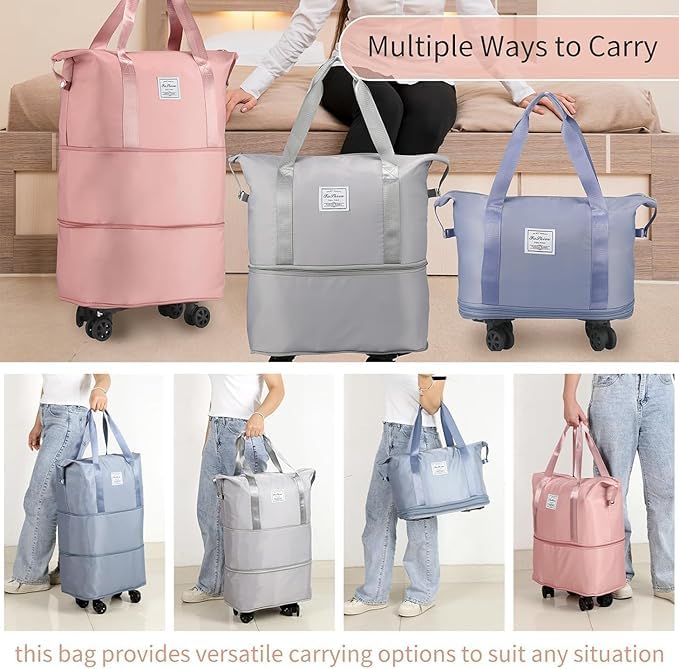 Image of TEKCOOL Duffel Trolley Bags for Travel,Luggage Bags for Travel,Rolling Duffle Bag with Wheels,Travel Bags for Luggage Trolley,Expandable Foldable Duffle Bag with Wheels - Peach'