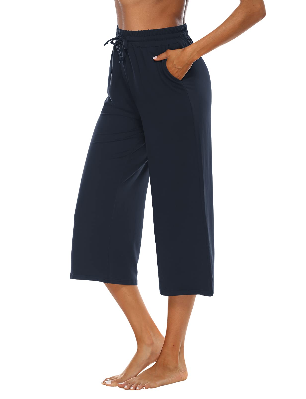 OYANUS Capris for Women Casual Summer Loose Comfy Drawstring Wide Leg Capri Pants with Pockets