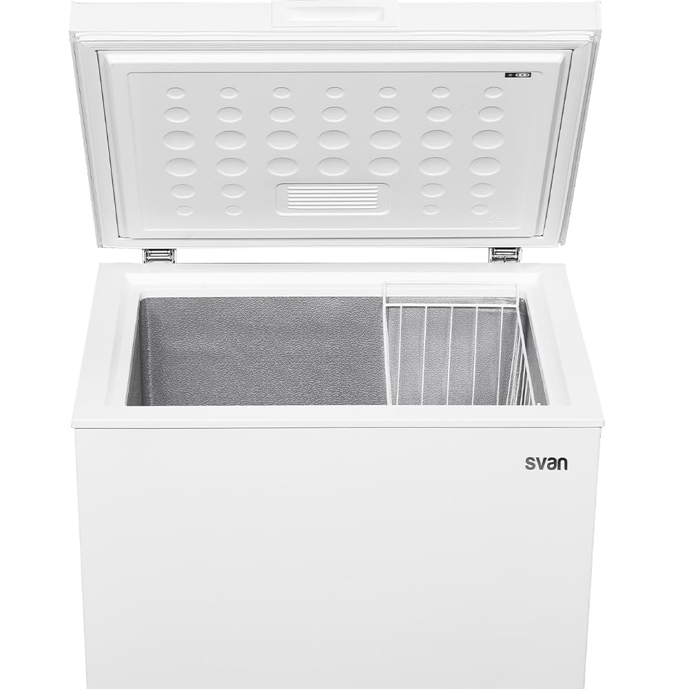 Svan Congelador horizontal Blanco SCH1501EDC. Capacidad 142 Litros, Dual Cooling, 1 Cesta, Bajo nivel Sonoro, Eficiencia Energética Clase E [Clase de eficiencia energética E]