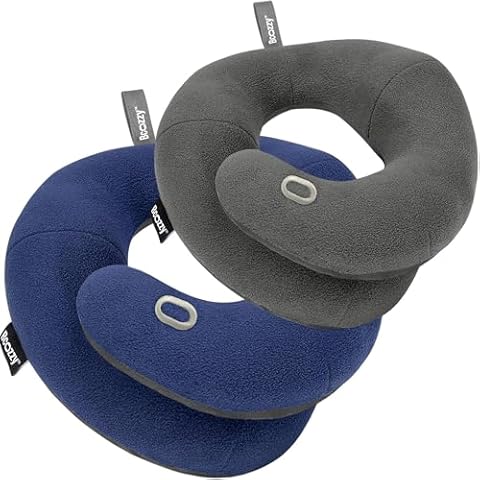 BCOZZY Pillow Bundle: Includes 2 Travel Neck Pillows for Adults, Featuring Double Support for Comfortable Sleep on The Plane. X-Large Size in Navy and Large Size in Gray. Cover