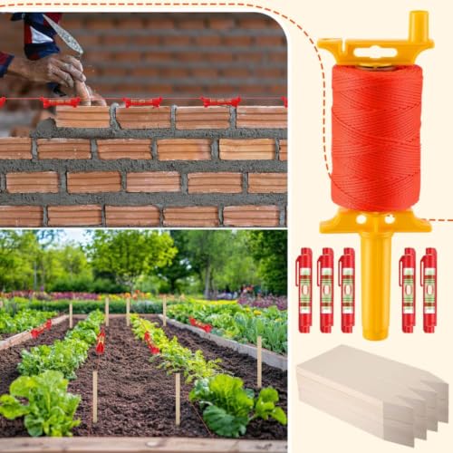 Kit de línea para albañil con carrete de cuerda para jardinería, cuerdas de nylon, estacas y niveles de burbuja para alineación precisa en construcción y jardinería miniatura 6