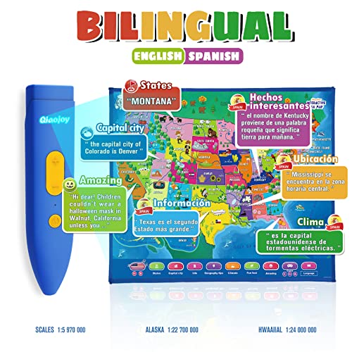 Qiaojoy V3 Bilingual Map Toy Interactive Talking USA I-Poster Electronic United States Map for Kids Learning, Recordable… - Image 4