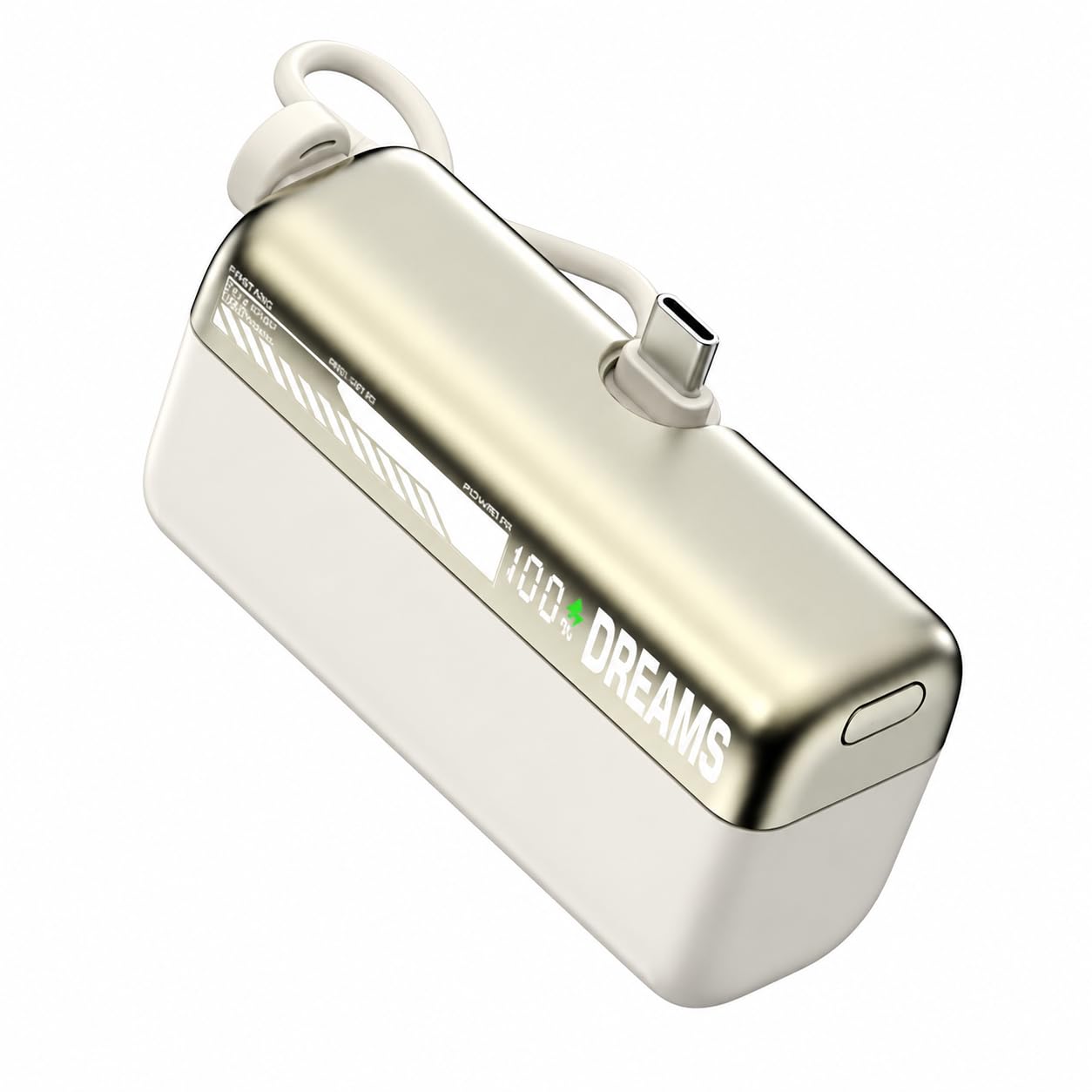 Power Bank portatile, 10000 mAh, ricarica rapida da 22,5 W, cavo USB-C integrato, design compatto mini
