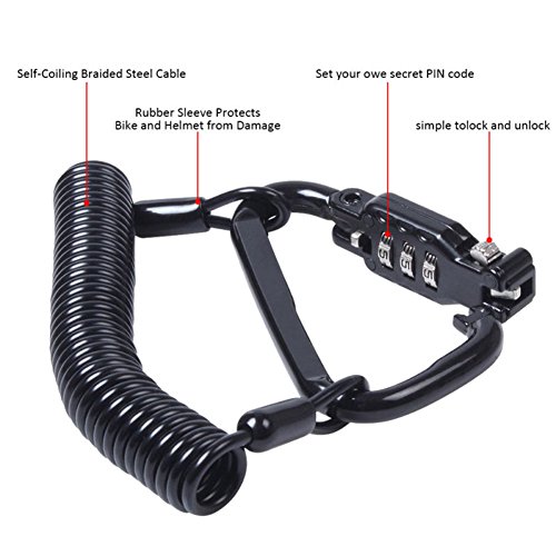 Image of Little World Motorcycle Helmet Lock & Cable, Heavy Duty Universal Combination Lock Cable Caribeaner Lock Motorcycle Security PIN Locking Chain for Bike Helmet, Jacket, Cabinets & Luggage (Pack of 2)