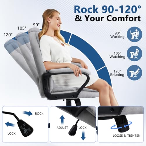 Image of CLATINA Grey Cloth Office Chair Fabric Covered Desk Chair, Adjustable Height Swivel Chairs Ergonomic Executive Chair with Arms and Wheels Comfortable Upholstered, 350 LBS