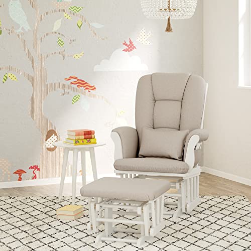 Image of Storkcraft Tuscany Glider and Ottoman with Lumbar Pillow, White /Taupe Swirl