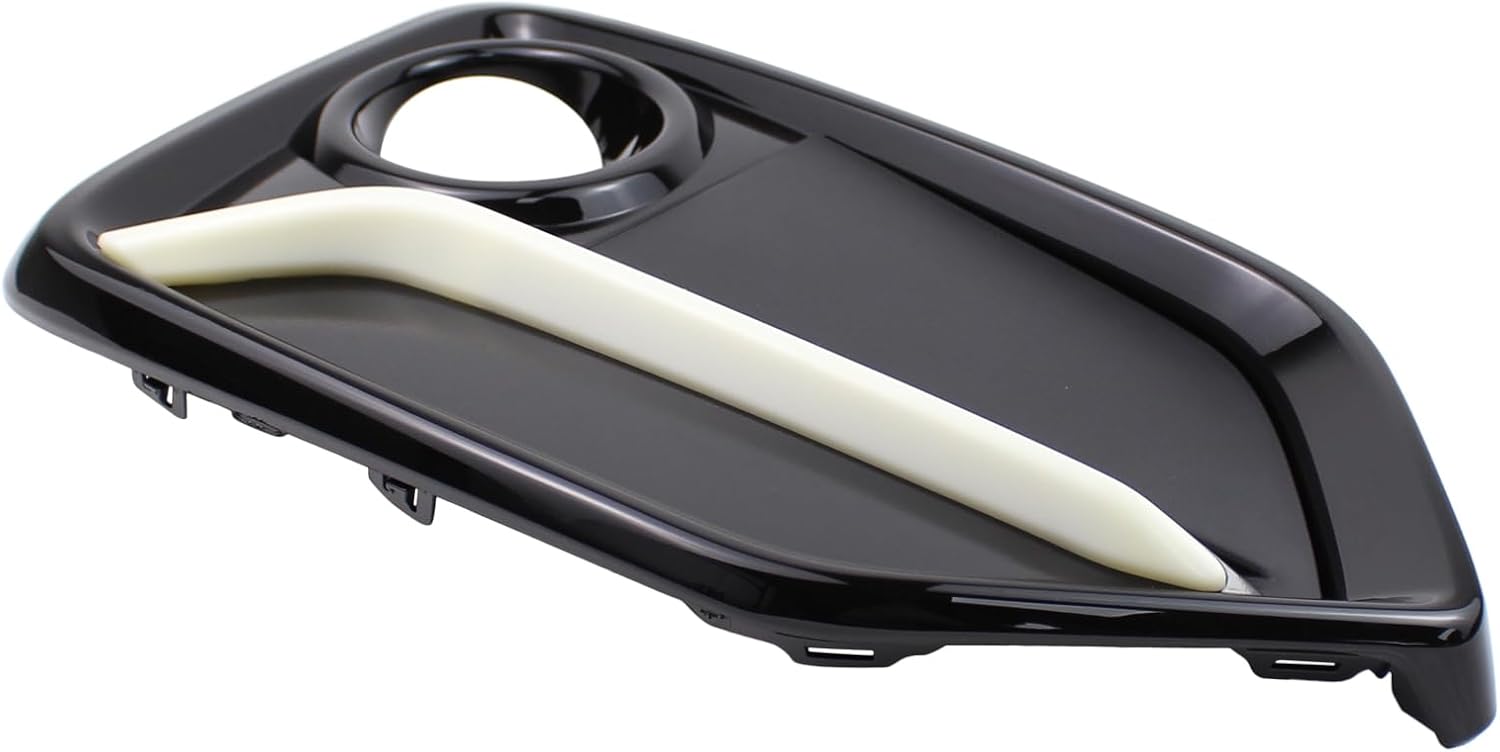 Glossy Black w/White Strip Front Bumper Grill Fog Light Cover Bezel Frame Trim for Honda Civic FK4 FK7 Hatchback 2017-2021 Left Driver and Right Passenger Side without Radar Hole