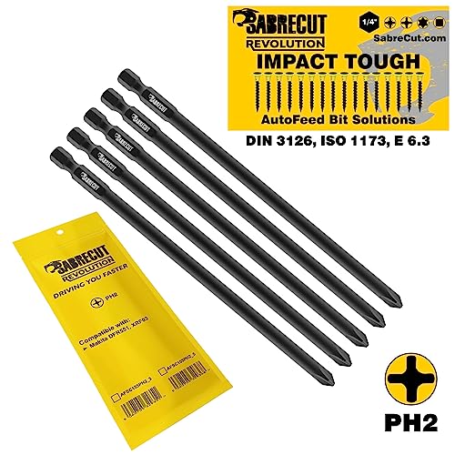 5 x SabreCut AFSC155PH2_5 155mm PH2 Autofeed Collated Drywall Screwdriver Gun Bit Single Ended Phillips No.2 Heavy Duty Compatible with Makita DFR551 XRF03 - Image 3