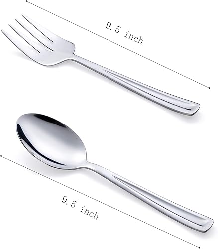 Miniatura 6 de GoGeiLi Juego de cuchara de servir y tenedor de acero inoxidable, incluye 3 cucharas grandes para servir y 3 tenedores de servir, juego de