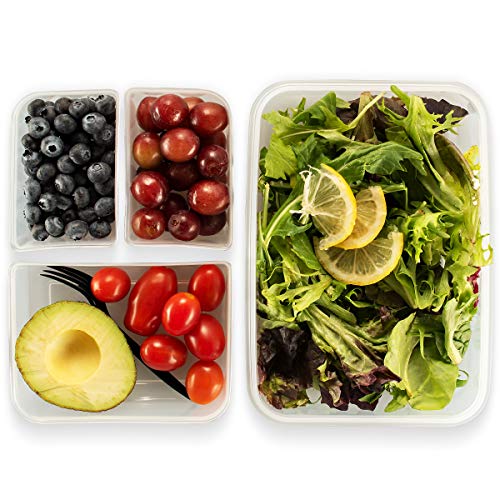 Komax Biokips Set Of 5 Lunch Containers – 3 Compartment Food Container For Meal Prep, Portion Control – Microwave & Dishwasher Safe Bento Box Adult Lunch Container W/Locking Lid (37 Oz) #TOP4