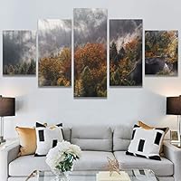 SIGNWIN 5 Panel Canvas Wall Art Foggy Mountains for Home Decorations Ready to Hang - 60
