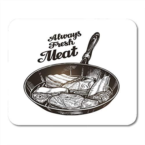 Preisvergleich Produktbild Mauspads, gezeichnetes Schweinefleischsteak in der Pfanne Sketch Lettering Design Mousepad für Bürokinder,18x22cm