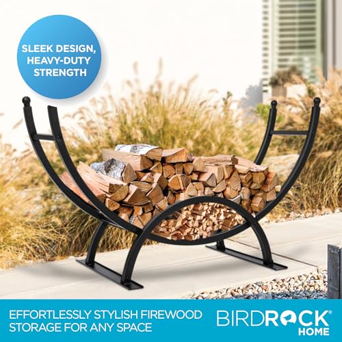 BIRDROCK HOME 50in Firewood Rack for Outdoor or Indoor Use | Fire Wood Log Storage Holder | Black Elevated Curved Design | Kindling Under Rack